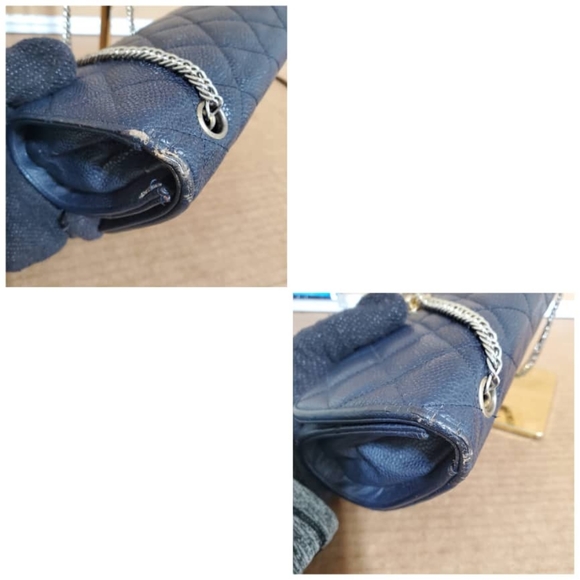 Authentic CHANEL Navy Blue Quilted Caviar Leather CC Small Flap Bag - Picture 9 of 11